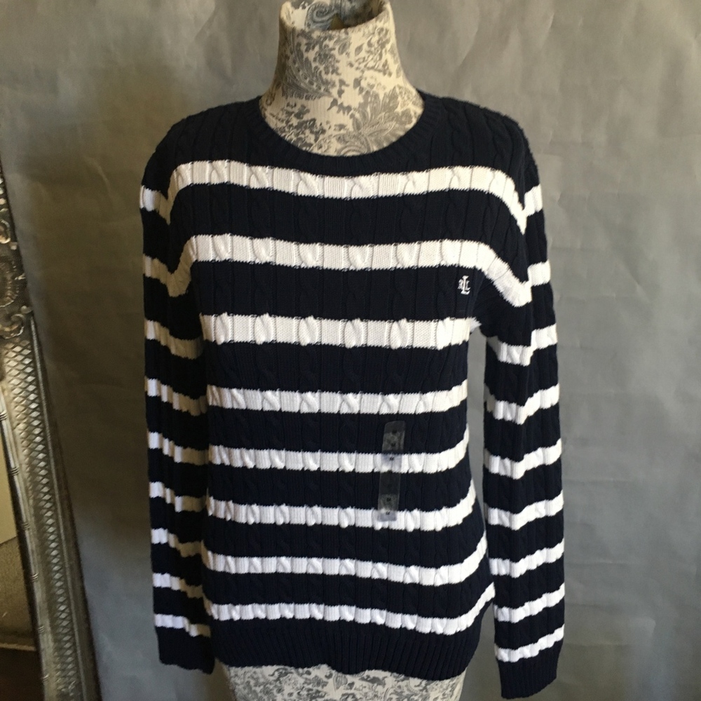 Ralph Lauren Striped Cable-Knit Sweater - Picture 2 of 6